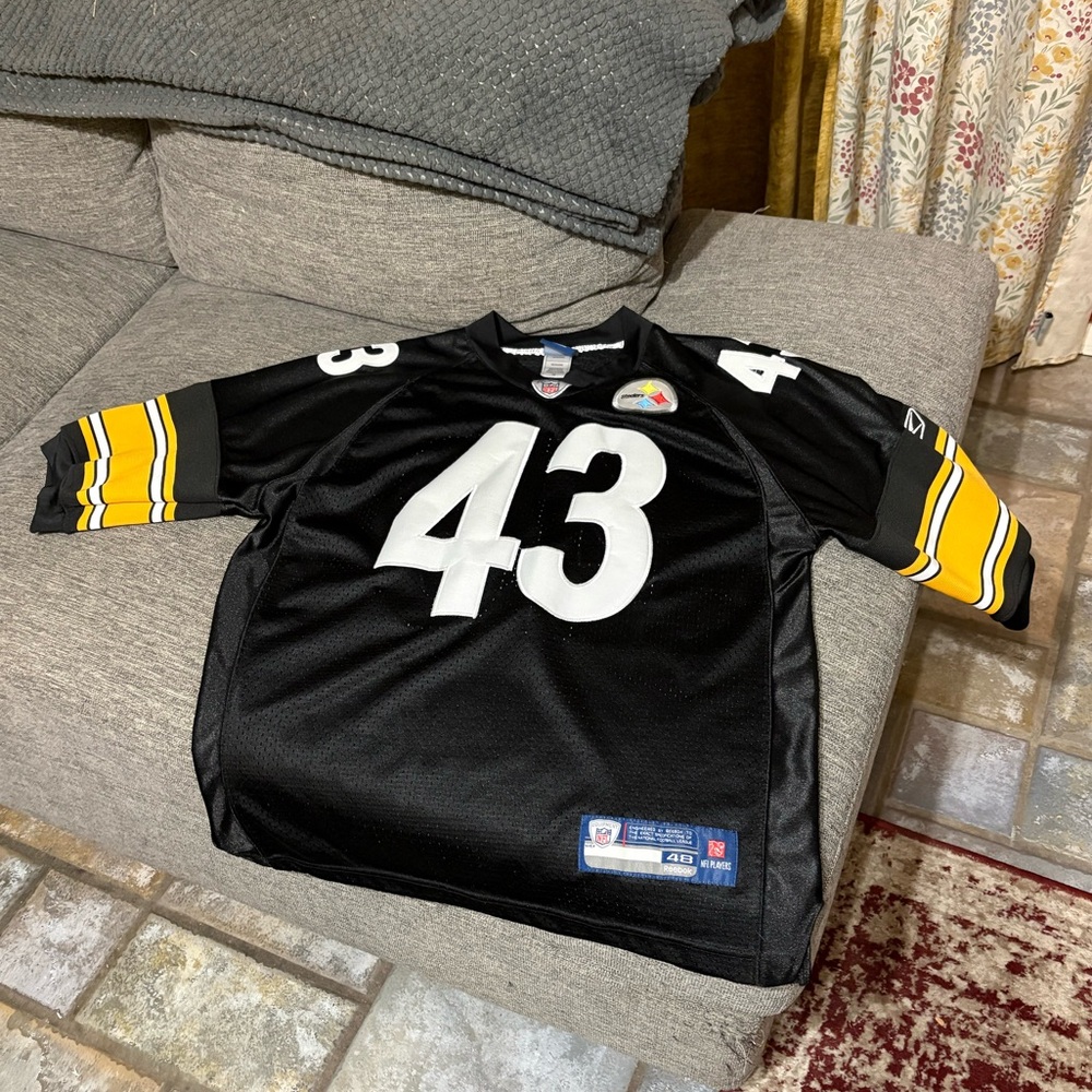 Onfield Reebok Black, Yellow and White NFL Troy Polamalu Jersey Size 48